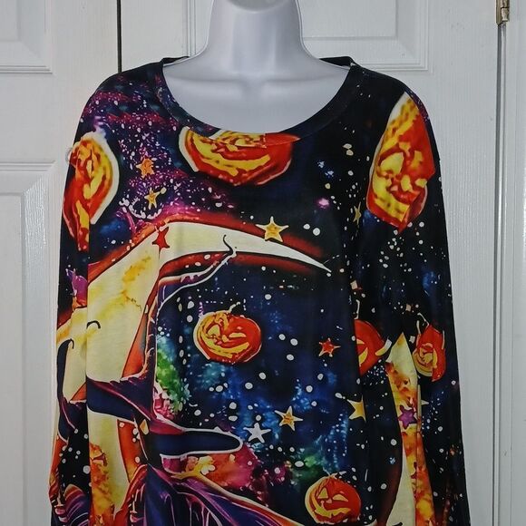 Halloween pumpkins galaxy witch holiday spooky shirt Sz XXL NWOT - Picture 3 of 8